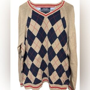 Tommy Hilfiger Beige and Navy Argyle Knit‎